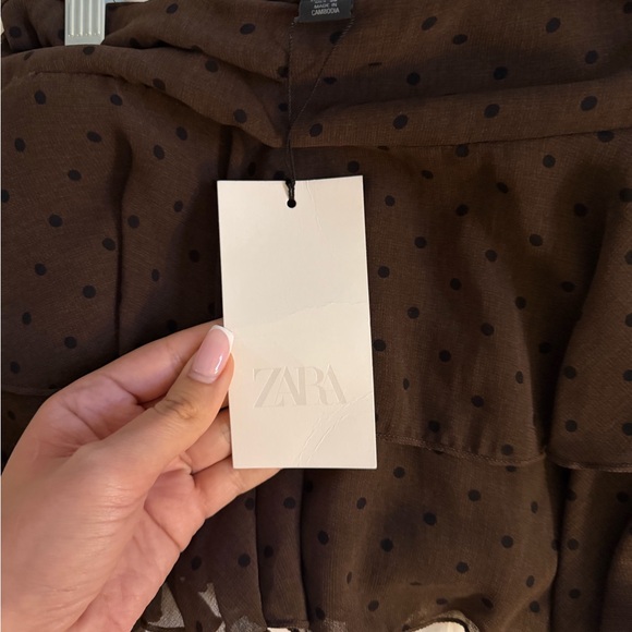 Zara Brown Polka Dot Layered Ruffle Mini Skirt - Picture 4 of 5